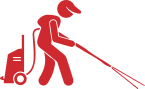 Icon of a person carrying a cleaning rack